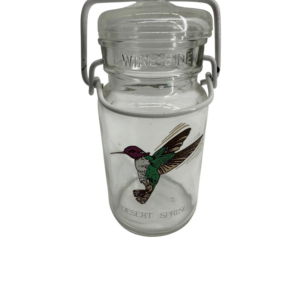 Desert Springs Hummingbird Glass Jar 6.5in Clear Wire Bale Lid Country Decor